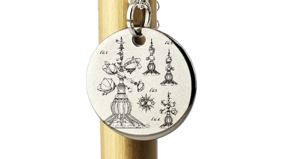 Disney Astro Orbiter patent drawing - laser Engraved necklace - 925 Sterling Silver