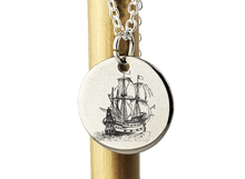 Load image into Gallery viewer, Pirate Ship engraved charm necklace - Sterling silver