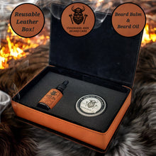 Load image into Gallery viewer, Yggdrasil Hide Vi-King - Beard Box Set - Beard Balm and Oil - Reusable leather box.