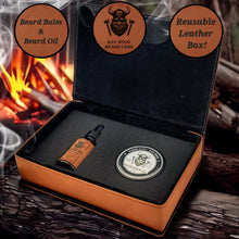 Load image into Gallery viewer, Axe wood Vi-King - Beard Box Set - Beard Balm and Oil - Reusable leather box.