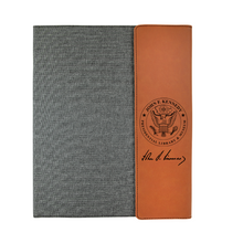 Load image into Gallery viewer, Engraved Leather & Gray Canvas Portfolio with Notepad - DESIGN YOUR OWN - Custom - Personalized