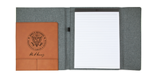 Load image into Gallery viewer, Engraved Leather & Gray Canvas Portfolio with Notepad - DESIGN YOUR OWN - Custom - Personalized