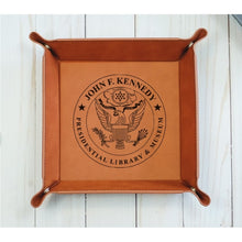 Load image into Gallery viewer, 6" x 6" leather office desk caddy - valet Tray - DESIGN YOUR OWN - Custom - Personalized