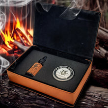 Load image into Gallery viewer, Axe wood Vi-King - Beard Box Set - Beard Balm and Oil - Reusable leather box.