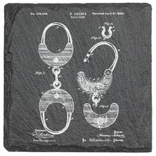 Cargar imagen en el visor de la galería, 1800s Handcuff patent drawing - Laser engraved fine Slate Coaster