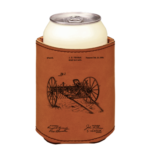 1800s Hay Rake - engraved leather beverage holder