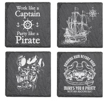 Load image into Gallery viewer, Pirate Collection 4-piece engraved fine Slate coaster set
