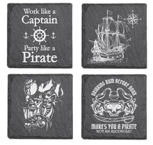 Load image into Gallery viewer, Pirate Collection 4-piece engraved fine Slate coaster set