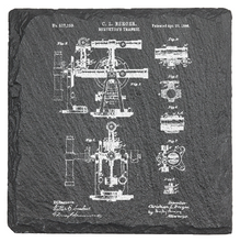 Load image into Gallery viewer, architects surveyors transit patent drawing - Laser engraved fine Slate Coaster