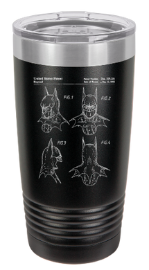BATMAN Mask patent drawing  - engraved Tumbler - insulated stainless steel travel mug