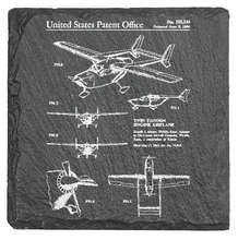 Load image into Gallery viewer, Cessna Airplane Twin Tandem engine patent drawing - Laser engraved fine Slate Coaster
