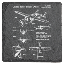 Cargar imagen en el visor de la galería, Cessna Airplane Twin Tandem engine patent drawing - Laser engraved fine Slate Coaster