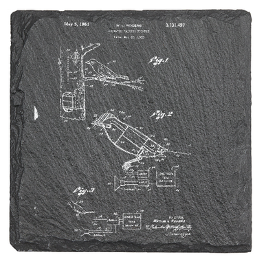 Disney's ENCHANTED TIKI ROOM Patent drawing - Laser engraved fine Slate Coaster