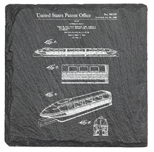Load image into Gallery viewer, Disney Monorail Patent drawing - Laser engraved fine Slate Coaster
