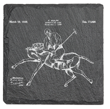 Load image into Gallery viewer, Equestrian Vintage Polo Player on Horse - Laser engraved fine Slate Coaster