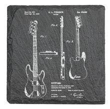 Cargar imagen en el visor de la galería, Fender Bass Guitar patent drawing - Laser engraved fine Slate Coaster