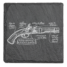 Load image into Gallery viewer, Historic Flint Lock pistol engineering drawing - Laser engraved fine Slate Coaster