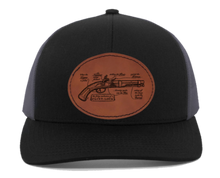 Load image into Gallery viewer, Flintlock pistol - engraved Leather Patch hat - Historical drawing