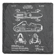 Load image into Gallery viewer, Race Car patent drawing Frazier - Laser engraved fine Slate Coaster