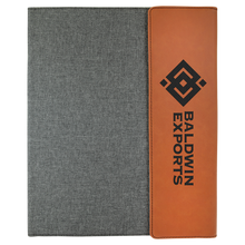 Load image into Gallery viewer, Engraved Leather & Gray Canvas Portfolio with Notepad - DESIGN YOUR OWN - Custom - Personalized