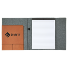 Load image into Gallery viewer, Engraved Leather & Gray Canvas Portfolio with Notepad - DESIGN YOUR OWN - Custom - Personalized