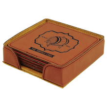 Cargar imagen en el visor de la galería, Leather Coaster set of 6-Square 4"x4" - DESIGN YOUR OWN -Custom - Personalized