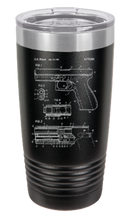 Load image into Gallery viewer, Glock Pistol patent drawing - engraved Tumbler - insulated stainless steel travel mug