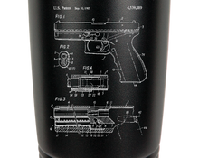 Load image into Gallery viewer, Glock Pistol patent drawing - engraved Tumbler - insulated stainless steel travel mug
