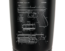 Load image into Gallery viewer, Glock Pistol patent drawing - engraved Tumbler - insulated stainless steel travel mug