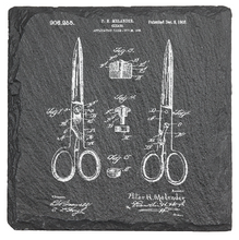 Charger l'image dans la galerie, Shears Sissors patent drawing - Barber Shop - Salon - Laser engraved fine Slate Coaster