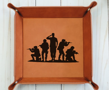 Load image into Gallery viewer, Veteran group military salute - 6" x 6" leather office valet Tray