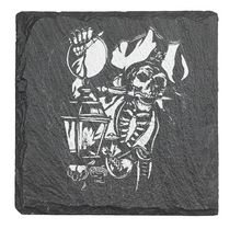 Load image into Gallery viewer, Pirate Skeleton holding Lantern - Laser engraved fine Slate Coaster