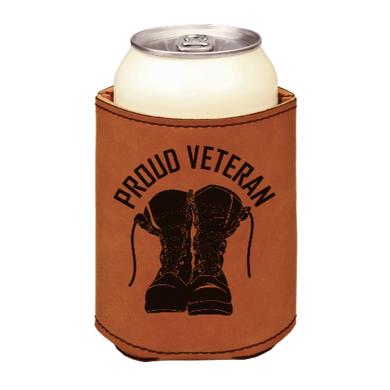 Proud Veteran - engraved leather beverage holder