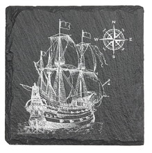 Load image into Gallery viewer, Pirate Collection 4-piece engraved fine Slate coaster set
