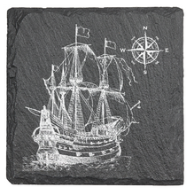 Load image into Gallery viewer, Pirate Collection 4-piece engraved fine Slate coaster set