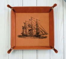 Load image into Gallery viewer, Pirate ship - Scooner - 6" x 6" leather office valet Tray