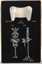 Cargar imagen en el visor de la galería, locomotive railroad crossing sign - Bottle Opener - Metal