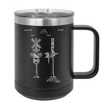 Load image into Gallery viewer, locomotive railroad crossing sign - MUG - engraved Insulated Stainless steel