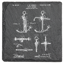 Load image into Gallery viewer, Ship Anchor Patent drawing  - Laser engraved fine Slate Coaster
