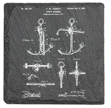 Load image into Gallery viewer, Ship Anchor Patent drawing - Laser engraved fine Slate Coaster