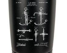 Load image into Gallery viewer, Ship Anchor Patent drawing - engraved Tumbler - insulated stainless steel travel mug
