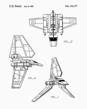 Load image into Gallery viewer, Star Wars Imperial army Shuttle patent drawing - engraved leather beverage holder
