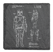 Load image into Gallery viewer, Star Wars Boba Fett patent drawing - Laser engraved fine Slate Coaster
