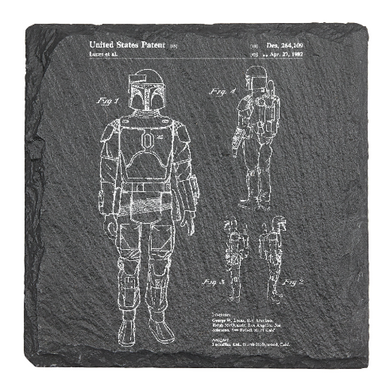 Star Wars Boba Fett patent drawing - Laser engraved fine Slate Coaster