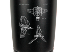 Load image into Gallery viewer, Star Wars Imperial army Shuttle patent drawing - engraved Tumbler - insulated stainless steel travel mug

