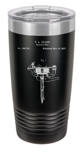 1891 Tattooing machine Patent drawing - engraved Tumbler - insulated stainless steel travel mug