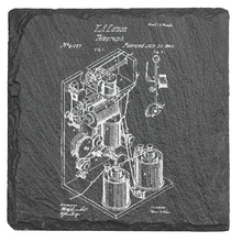 Load image into Gallery viewer, Edison's Printing Telegraph patent - Laser engraved fine Slate Coaster