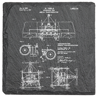 Tesla 1916 Arial Transportation - Laser engraved fine Slate Coaster