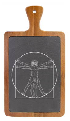The Vitruvian Man was created by Leonardo da Vinci - Engraved Slate & Wood Cutting board
