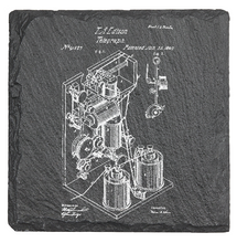 Load image into Gallery viewer, Edison's Printing Telegraph patent - Laser engraved fine Slate Coaster